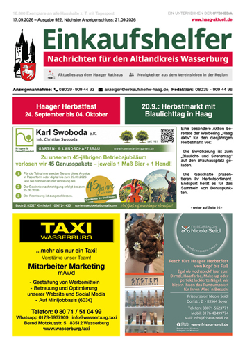 Einkaufshelfer Haag Ausgabe 922